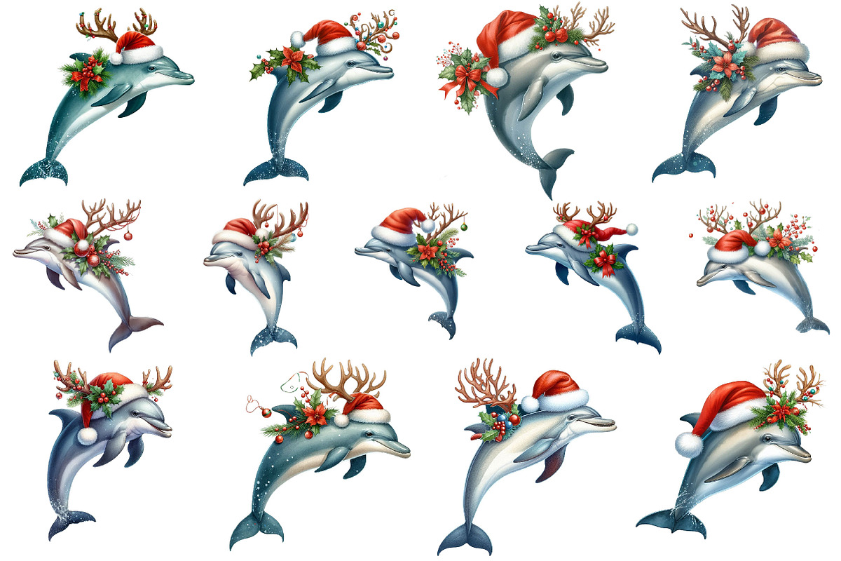 Watercolor Dolphin Christmas Clipart, a Graphic by CitraGraphics (Photo 6 of 6)