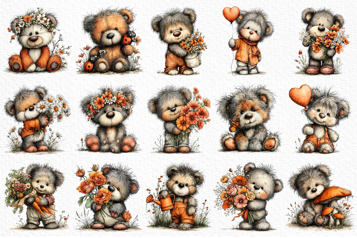 Whimsical Spring Teddy Bear Clipart, an Illustration by Craft Nest (Photo 6 of 11)