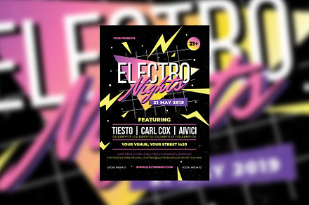 Retro Electro Nights Flyer, a Flyer Template by Aiyari Graphic