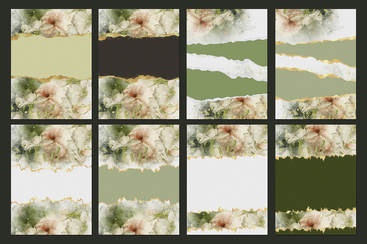 Gold & Flower Watercolor Backgrounds, a Pattern Graphic by Suna Kosem (Photo 12 of 19)
