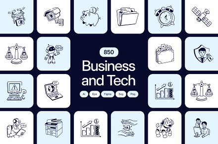 850 Business and Tech Doodle Icons, a Solid Icon by Vectors Market