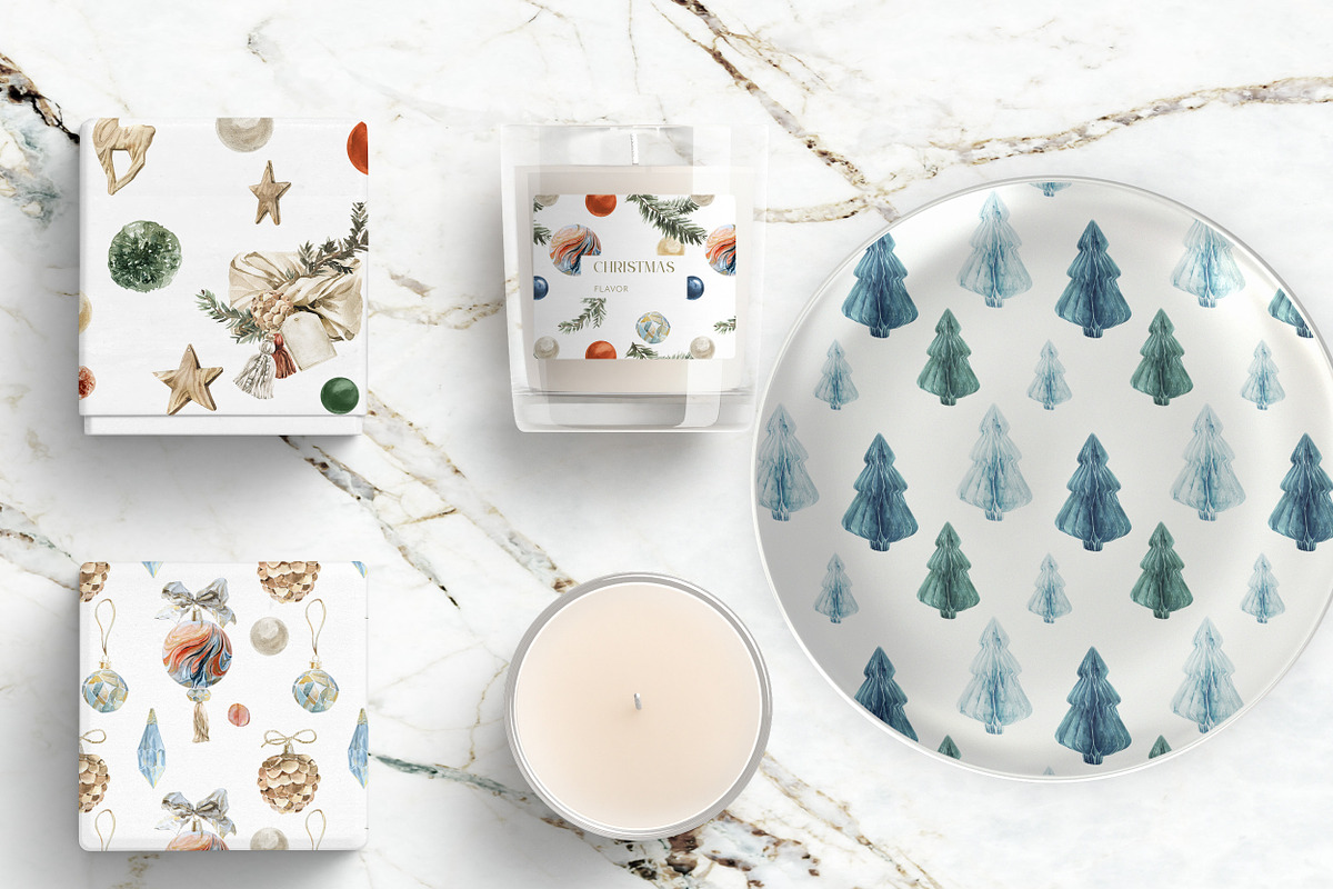 Christmas Decor Watercolor Set, a Decorative Illustration by Cat In Colour (Photo 13 of 14)