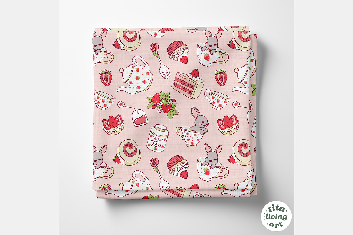 Strawberry Tea Time Seamless Pattern, a Food Illustration by TitaLivingArt (Photo 3 of 10)