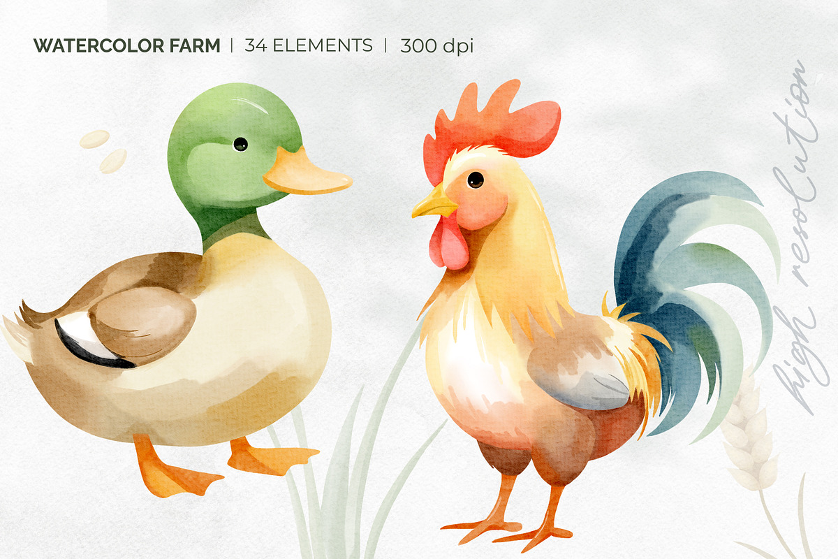 Watercolor Farm Clipart. 34 Elements, an Animal Illustration by Hanna's ArtLab (Photo 3 of 6)