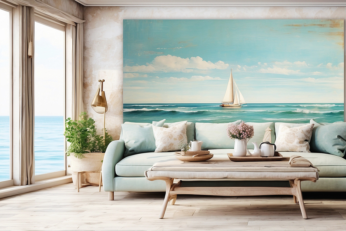 Seascape Oil Painting 'Sailboat', a Background Graphic by by creative paper (Photo 6 of 16)