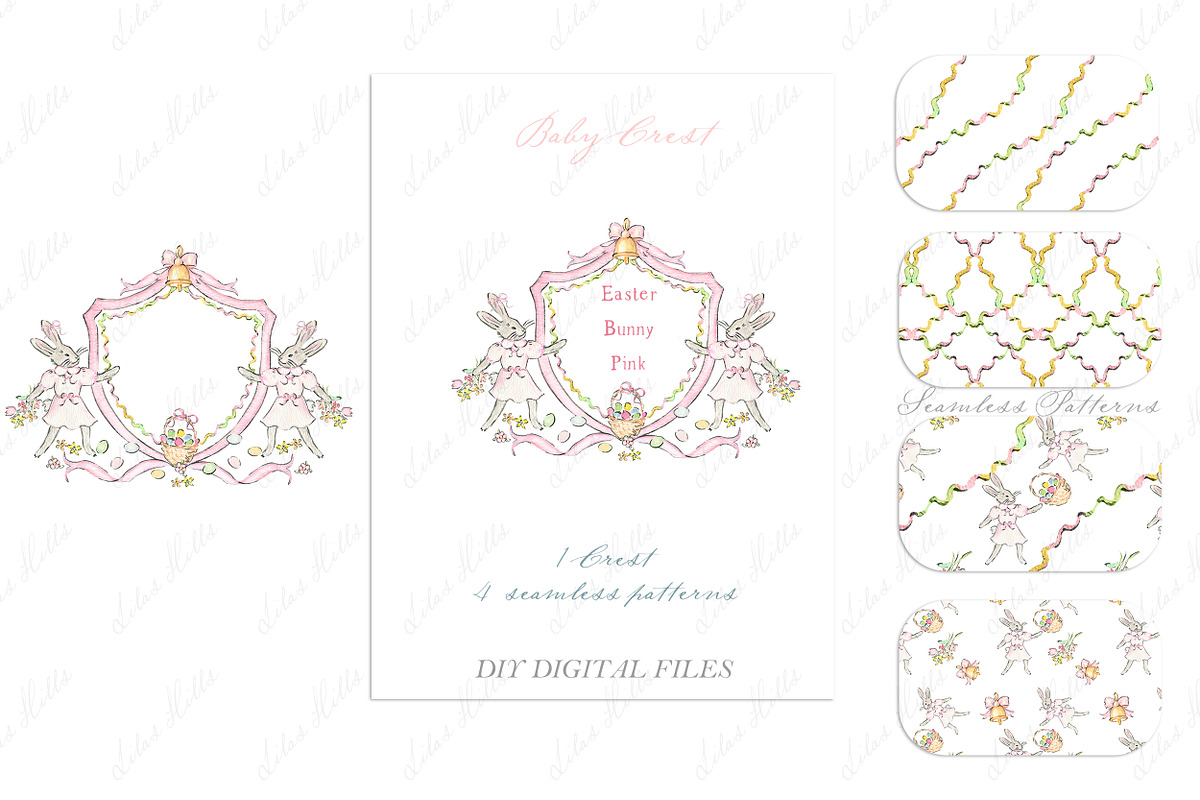 Easter Bunny Pink Watercolor Crest, a Graphic by LABFcreations (Photo 2 of 4)