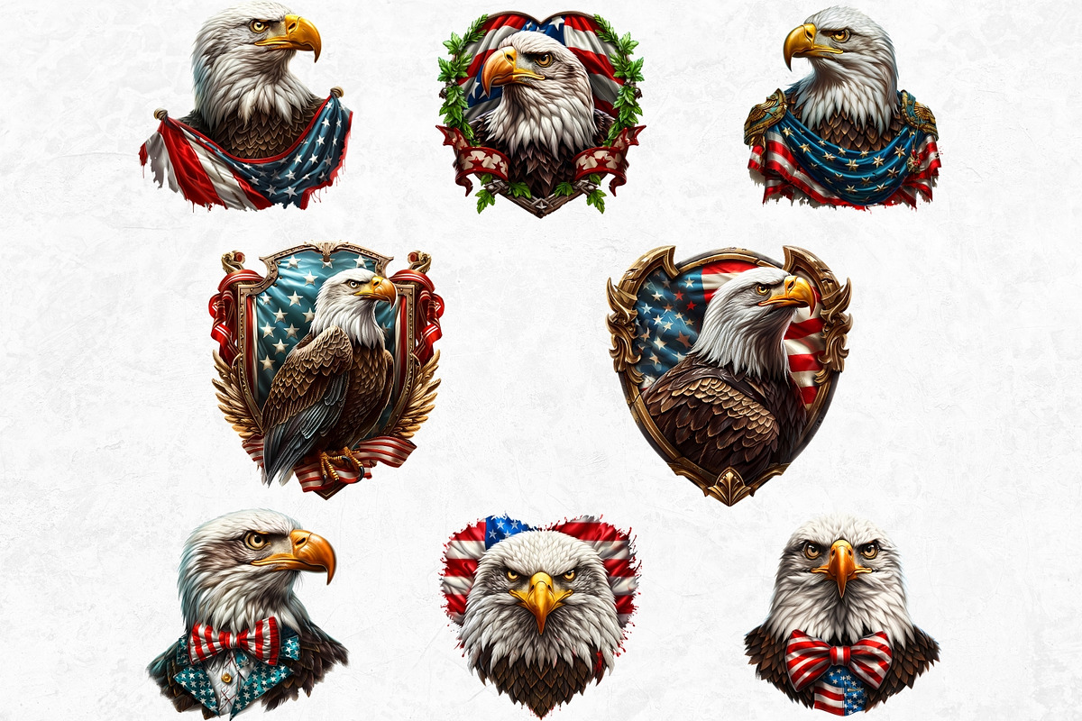 Patriotic Bald Eagle Clipart PNG V2, a Seasonal Illustration by ThatsDesignArt (Photo 7 of 10)