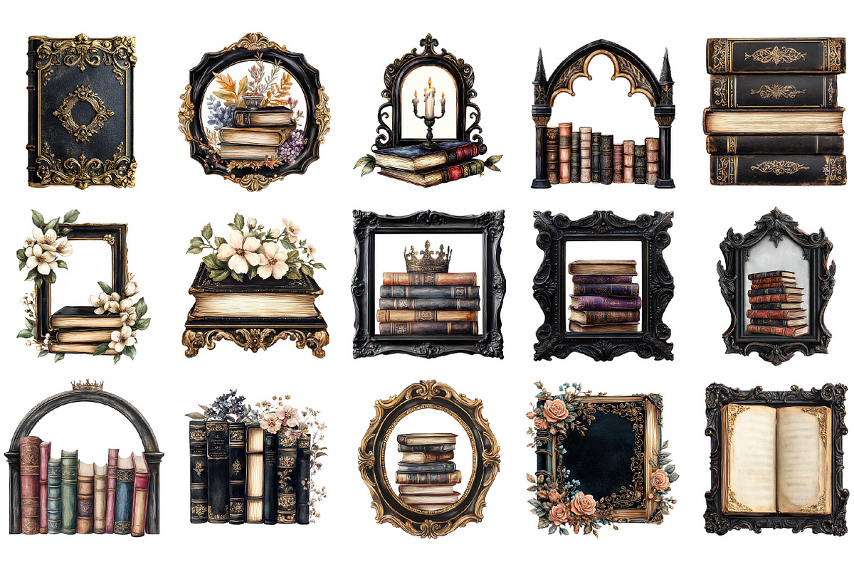 Watercolor Black Books and Frames, a Seasonal Illustration by designcity5 (Photo 3 of 5)