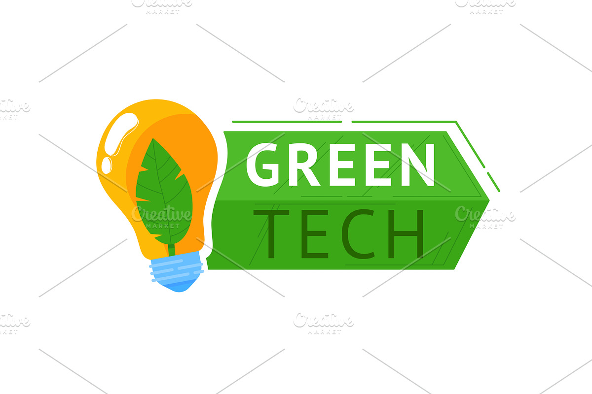 Light bulb with leaf inside tag, a Technology Illustration by seahorsevector