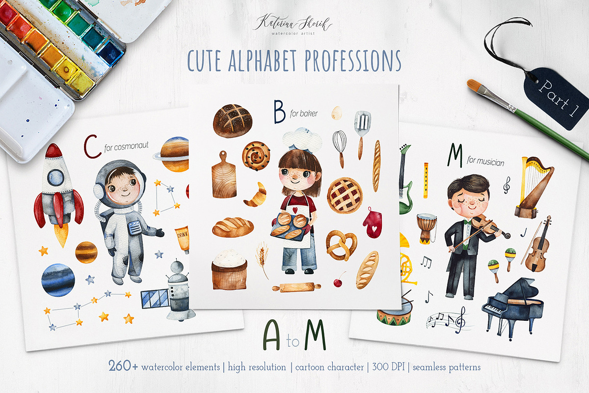 Cute Alphabet Professions. Part 1, an Object Graphic by Kate_Rina (Photo 1 of 21)