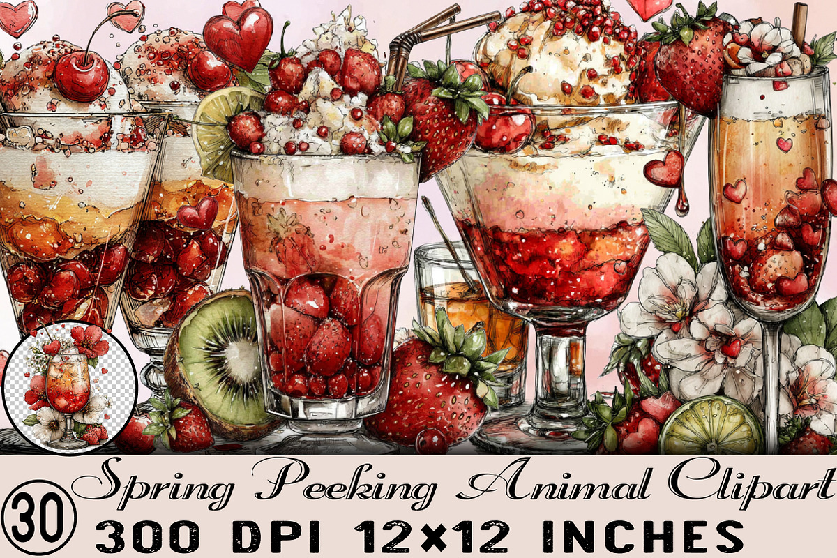 Valentine Whimsical Cocktail Clipart, an Illustration by SVGArt (Photo 1 of 7)