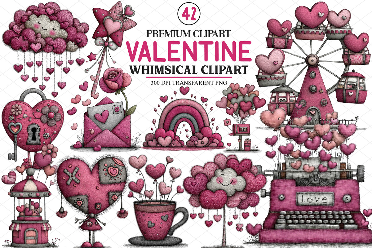 Whimsical Valentine Clipart, an Illustration by cherrydesign (Photo 1 of 4)