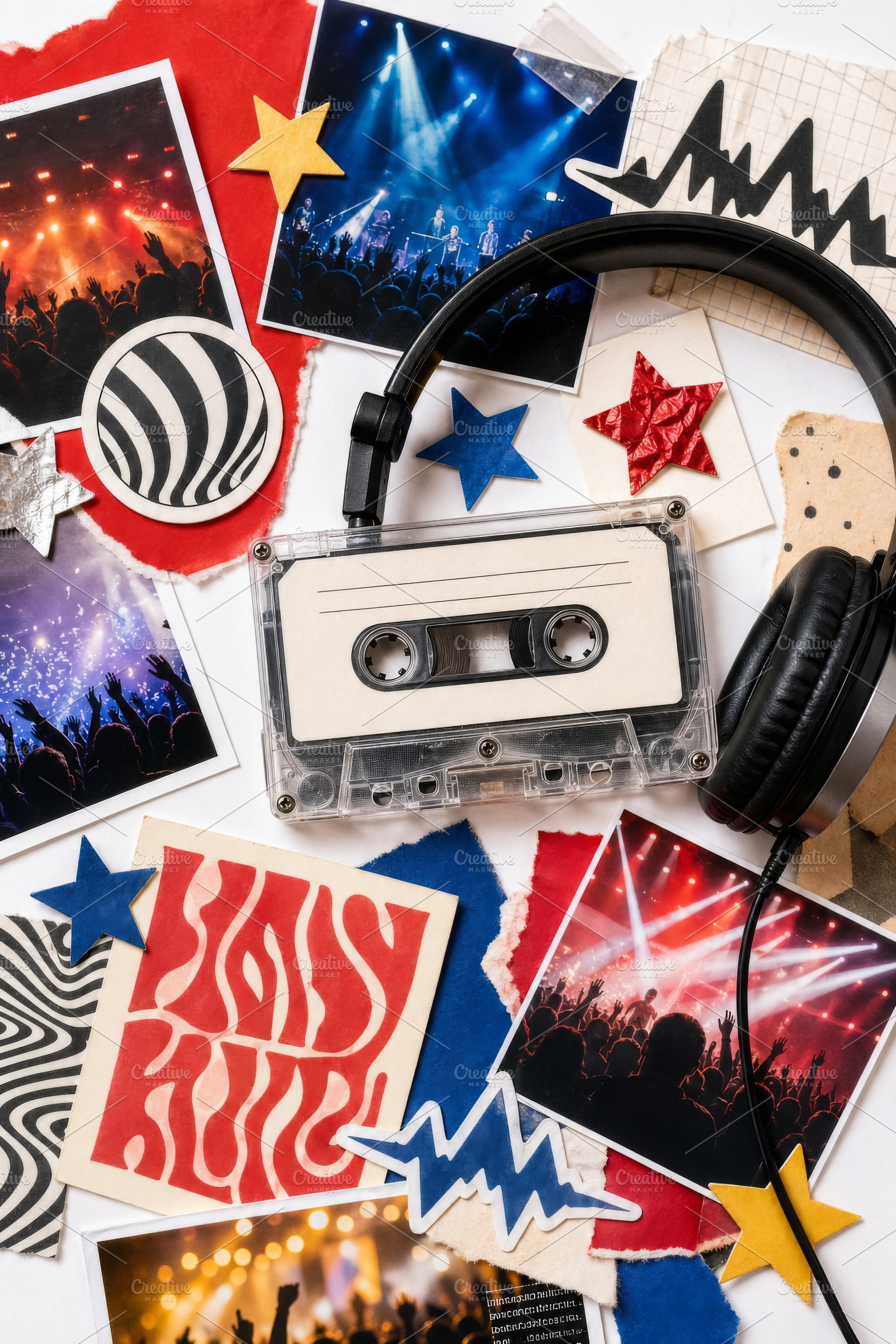 Cassette tape surrounded by concert, a Photo by Dvoevnore photos
