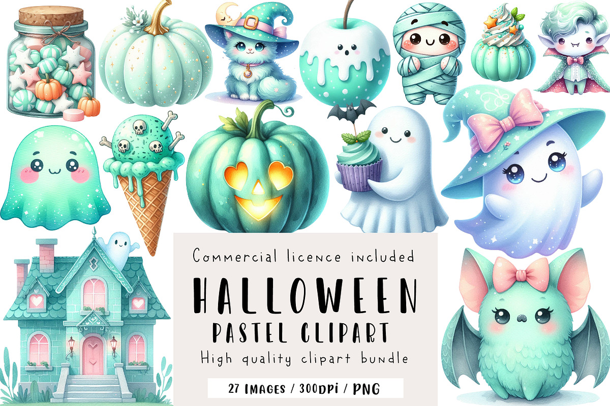 Pastel Mint Halloween Clipart, an Illustration by CreationArt (Photo 1 of 5)