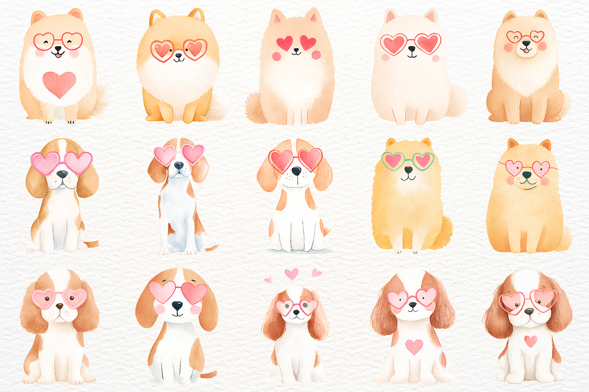 Valentine's Day Dogs Clipart PNG, an Animal Illustration by SugarCloudStudioArt (Photo 3 of 10)