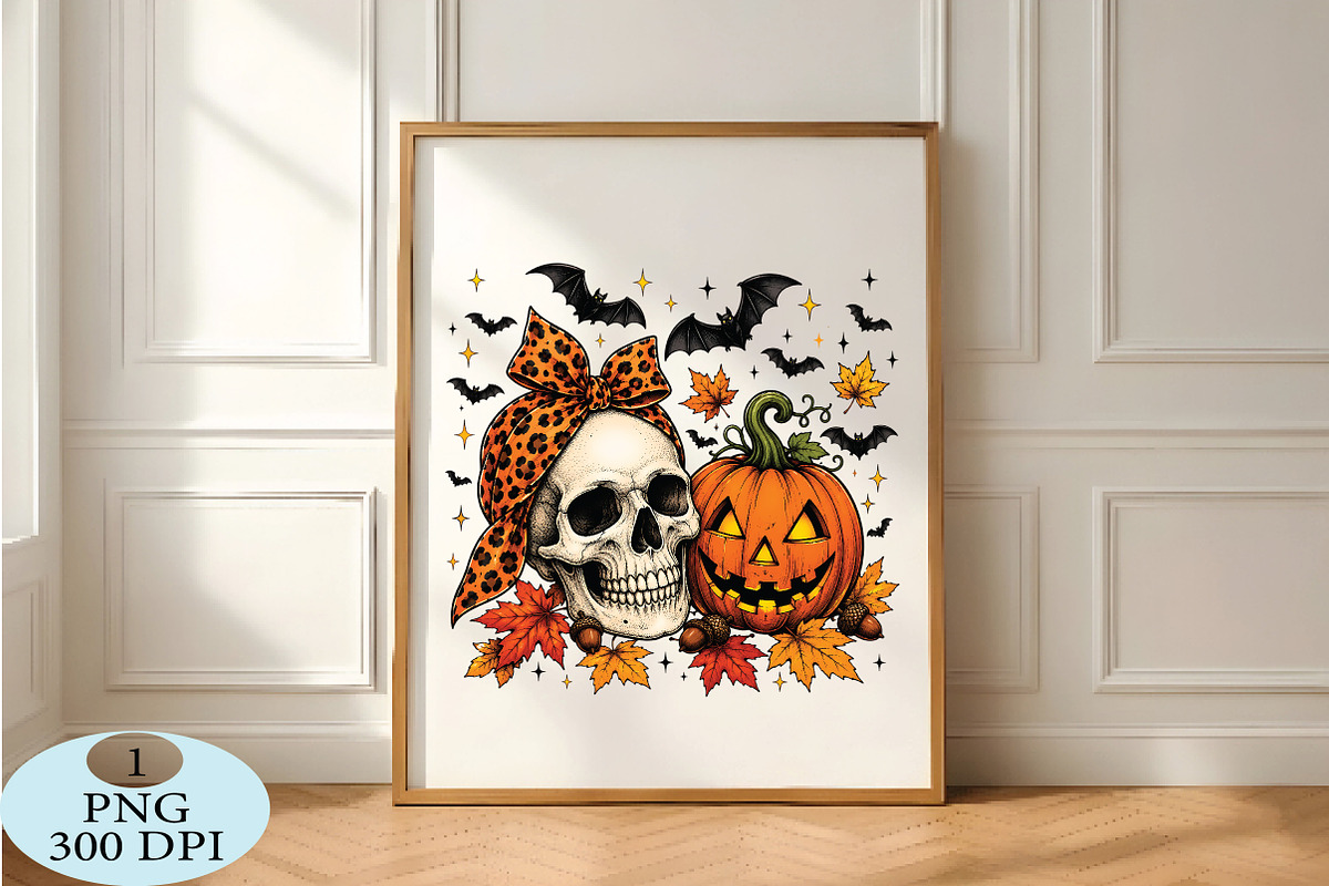 Retro Skull & Pumpkin Halloween PNG, a Seasonal Illustration by Daily.Designs (Photo 5 of 5)