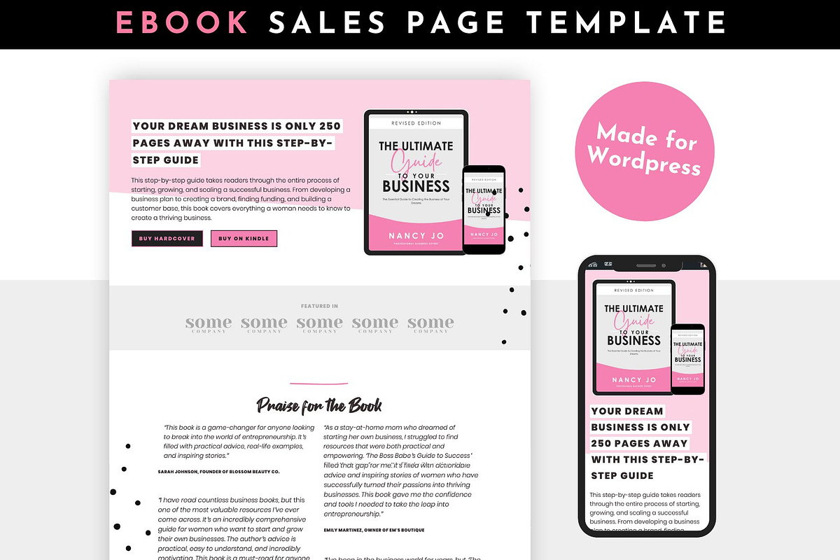 Pink Ebook Sales Templates Wordpress, a WordPress Template by ltsdesigns (Photo 1 of 7)