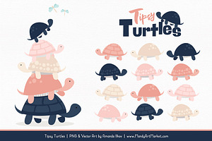 Navy & Blush Turtle Stack Clipart, an Illustration by Amanda Ilkov