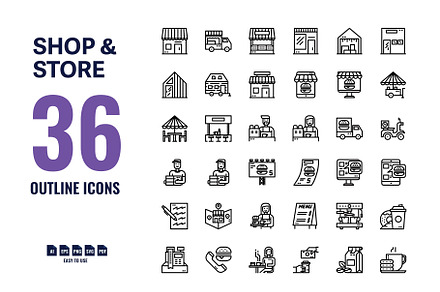 36 Shop & Store Outline Icons