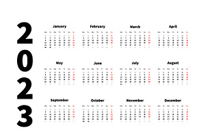 2023 Year Simple Horizontal Calendar