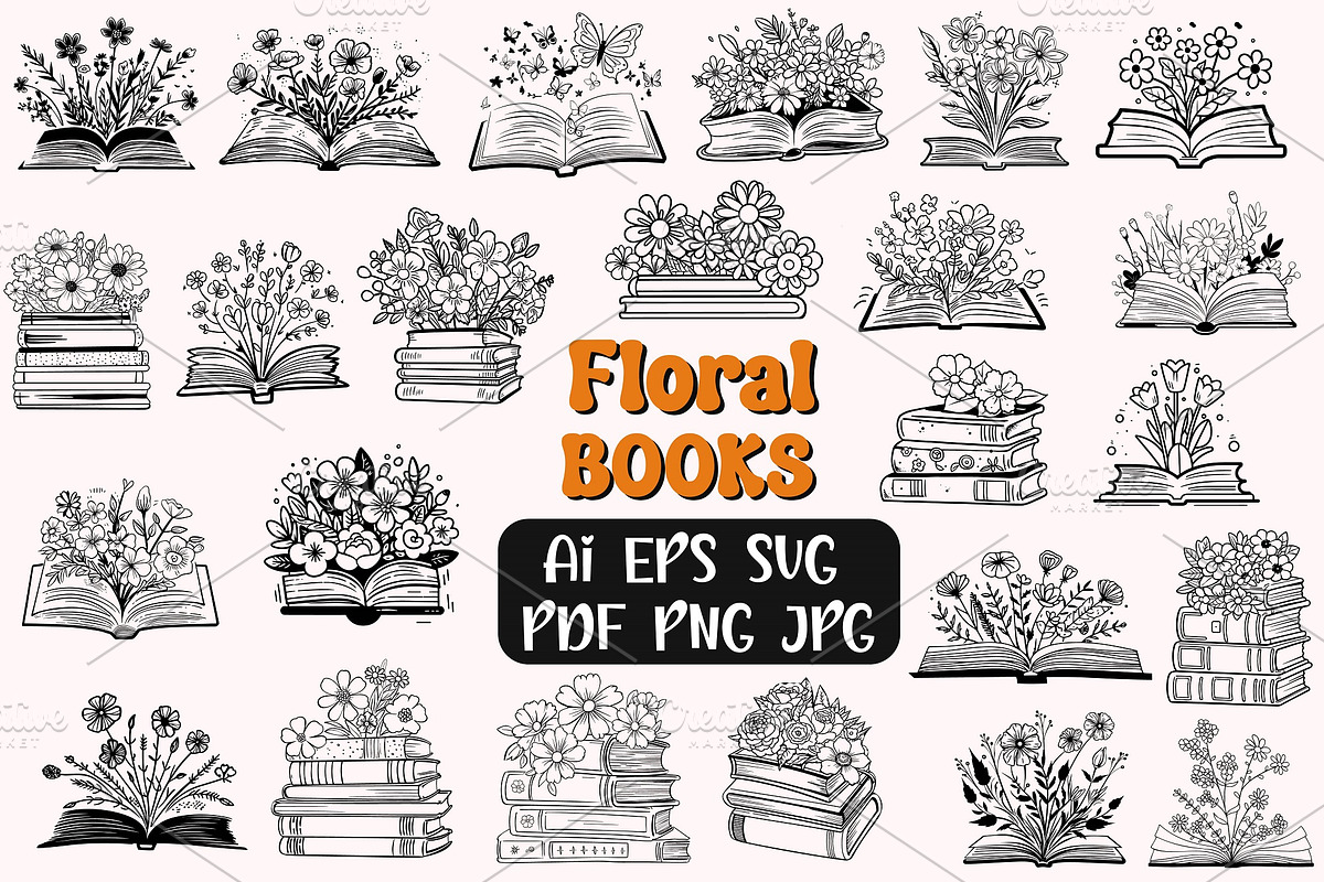 24 Floral Book SVG, Book with Flower, a Decorative Illustration by FancyDesignStudio (Photo 1 of 9)