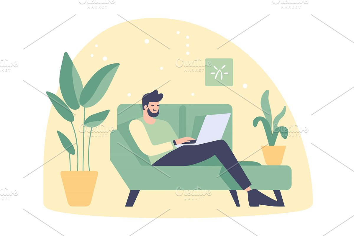 Caucasian man sitting on green sofa, a Person Illustration by Vectorstockersland