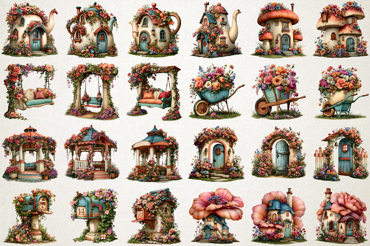 Watercolor Fairy Garden PNG Clipart, a Seasonal Illustration by RobertsArt (Photo 3 of 7)