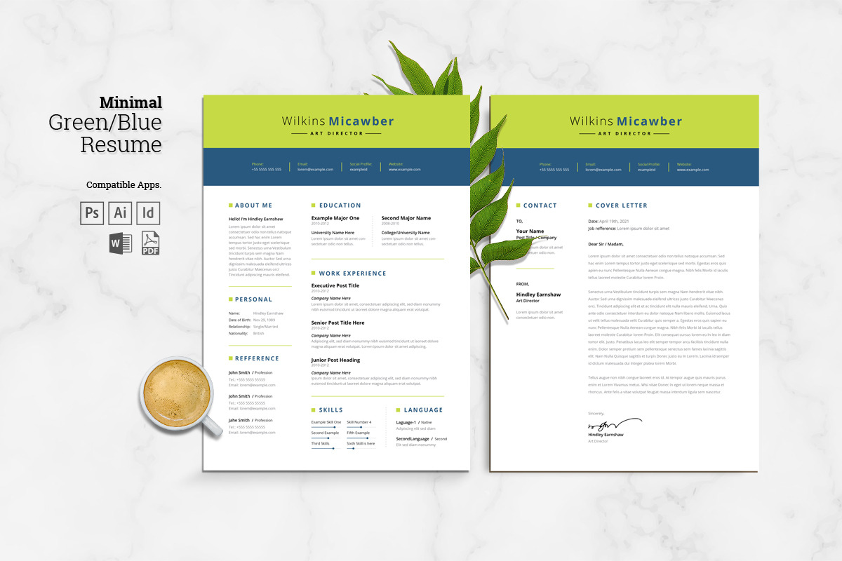 Green Navy Blue Resume / CV preview 5