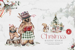 Christmas Watercolor Animals Clipart, an Animal Illustration by WalaPalette