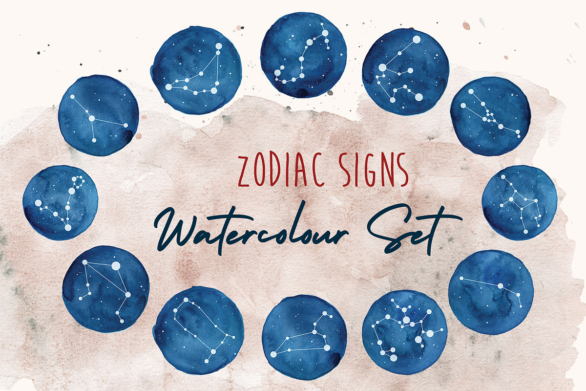 Zodiac Sign Astrology Watercolor Set, an Illustration by paperlions (Photo 1 of 4)