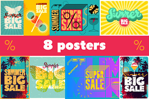 Summer Sale grunge vector poster set, a Seasonal Illustration by PoPaShop