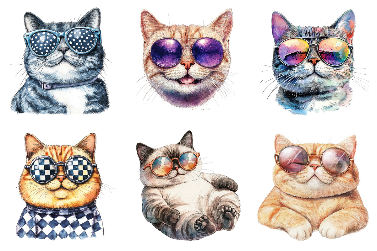 Cat Sunglasses PNG Sublimation, an Illustration by SinaCreation (Photo 2 of 5)