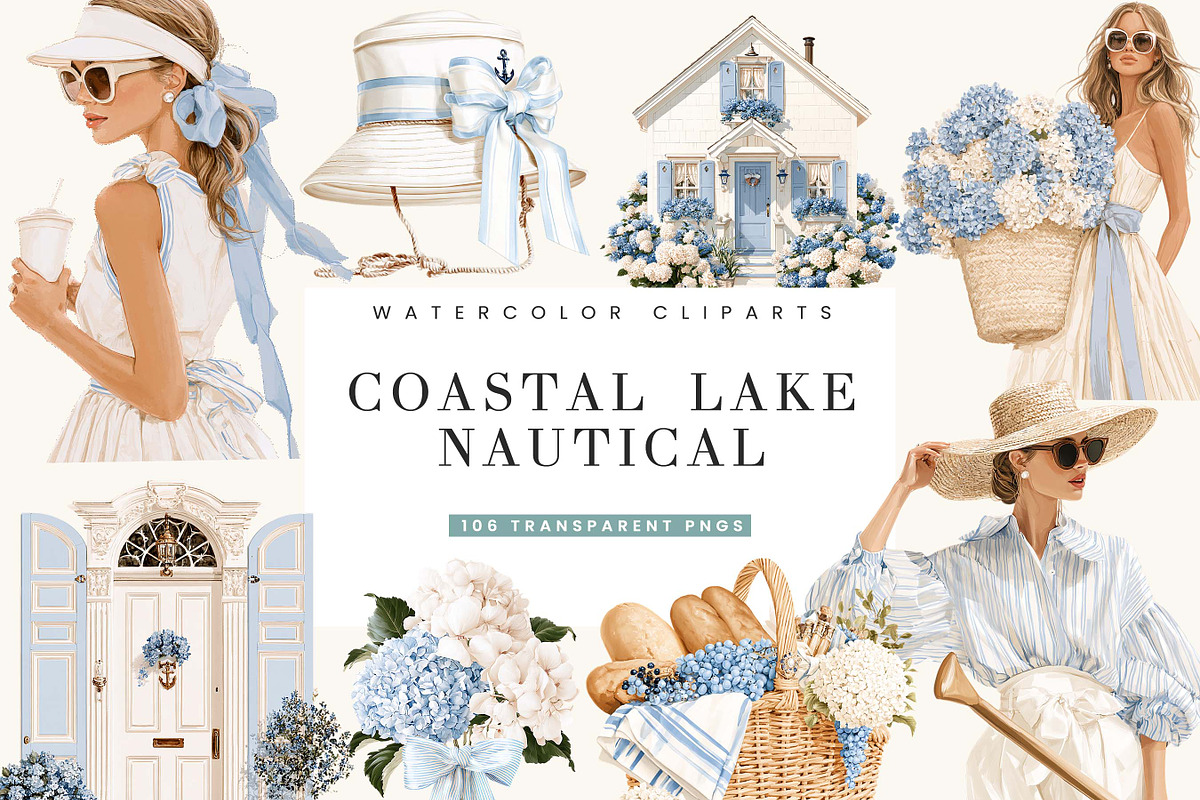 Coastal Lake Nautical Clipart Bundle, an Object Illustration by BusyDaydesign (Photo 1 of 9)
