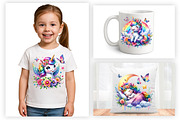 Watercolor Cute Unicorn Clipart PNG, an Animal Illustration by Creative Arslan (Thumbnail 6 of 9)
