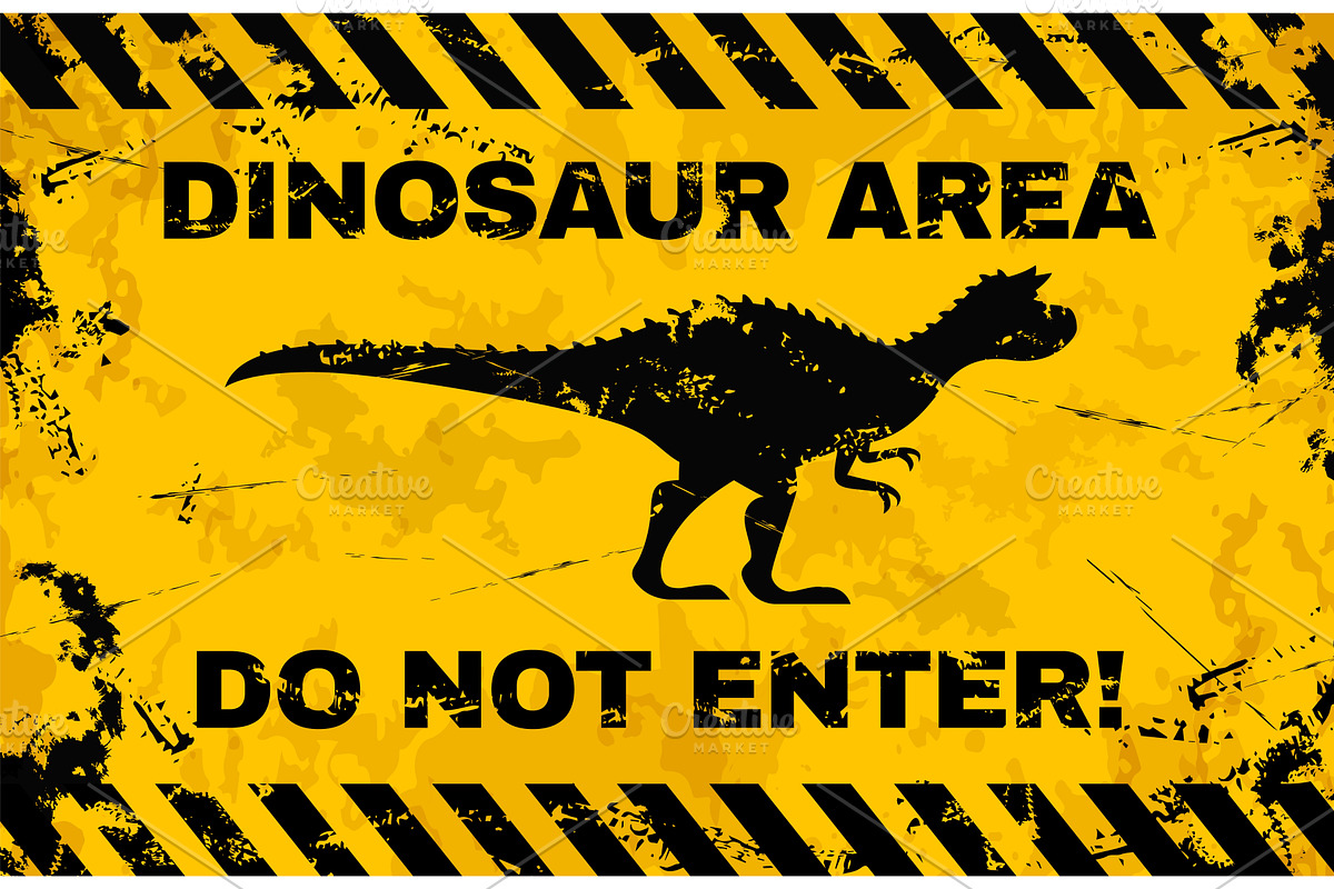 Dinosaur warning sign, an Animal Illustration by Vector Tradition