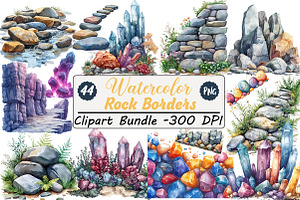 Watercolor Rock Borders Clipart Bund, an Illustration by DreamCafeArt