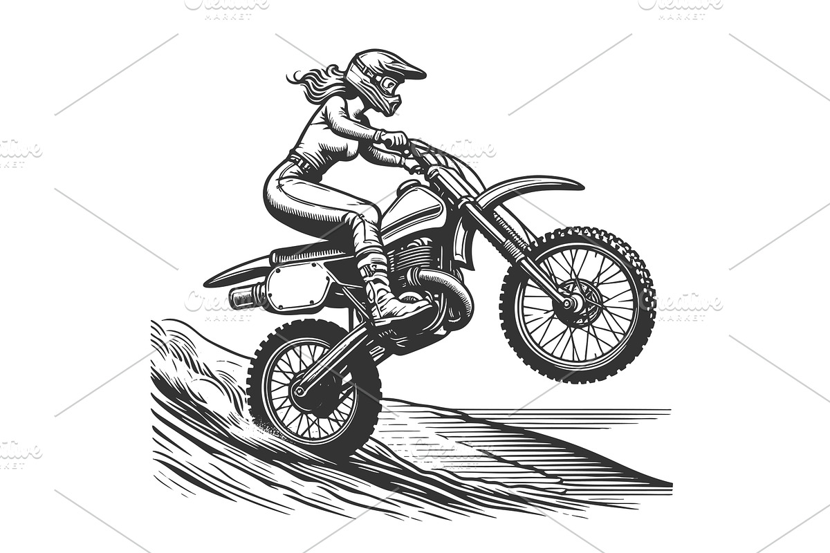 Female Motocross Rider in Action, a Sport Illustration by AlexArt