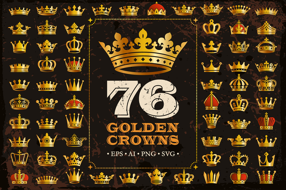 76 Golden Crowns Icons Silhouettes, a Graphic by Digiselector Design Goods (Photo 1 of 2)