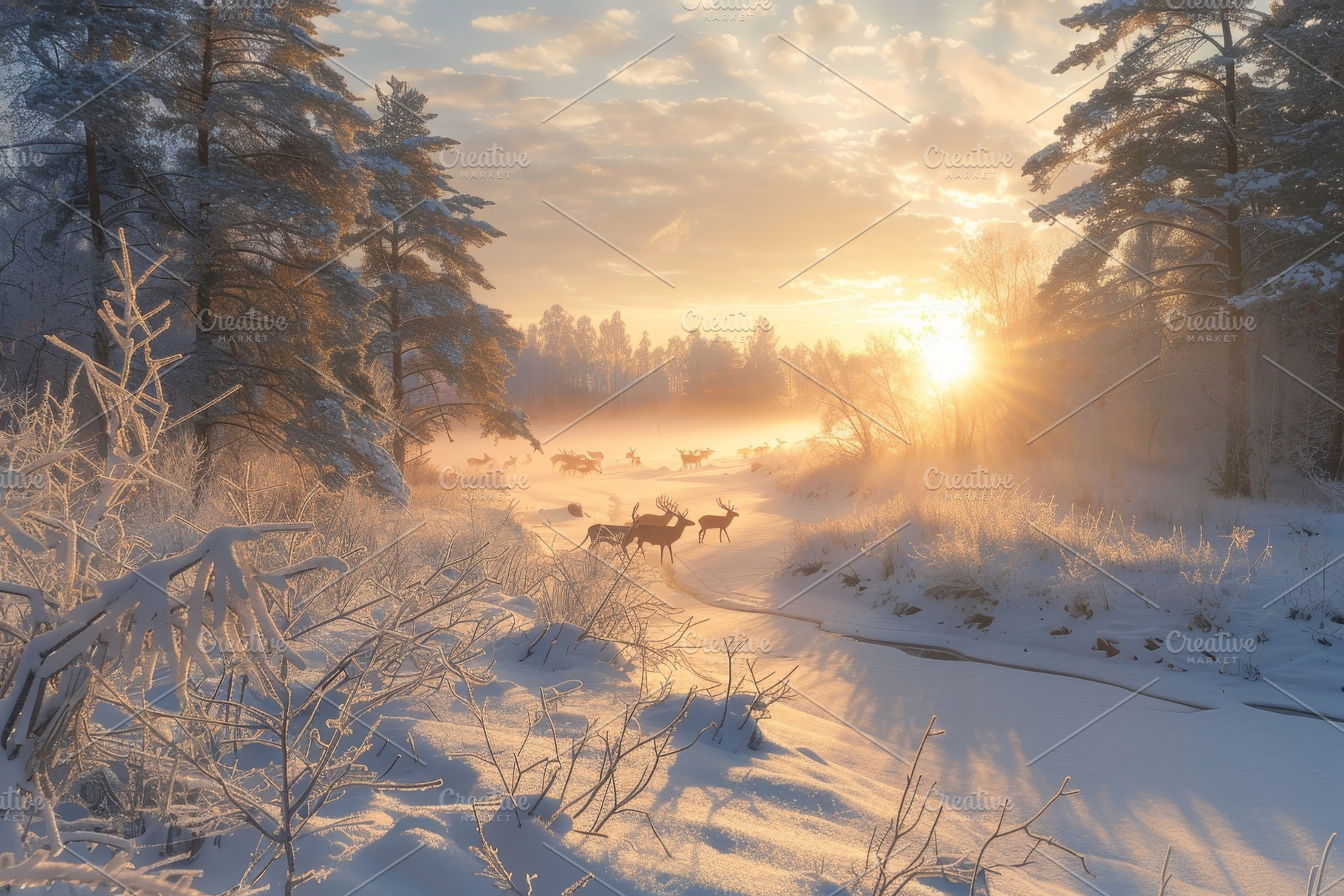 A herd of deer traverse a snow-cover, a Photo by Iftikhar Alam