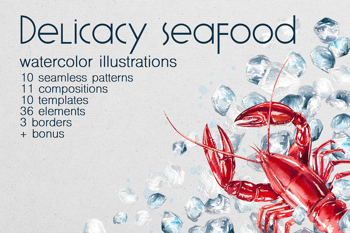 Seafood watercolor clipart, a Food Illustration by Eva Kleinman (Photo 1 of 13)