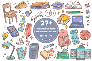 Set of Sketchy School Supplies Icon