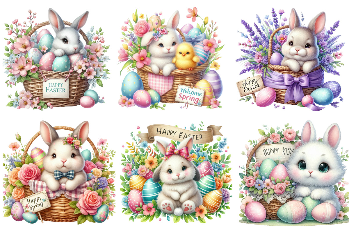 Easter bunny clipart bundle, an Illustration by SinaCreation (Photo 3 of 11)