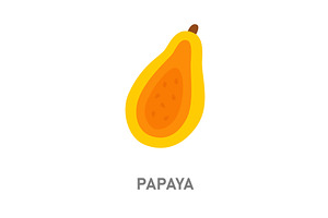 Papaya tropical fruit. Cut half icon, a Food Illustration by GraphiShop