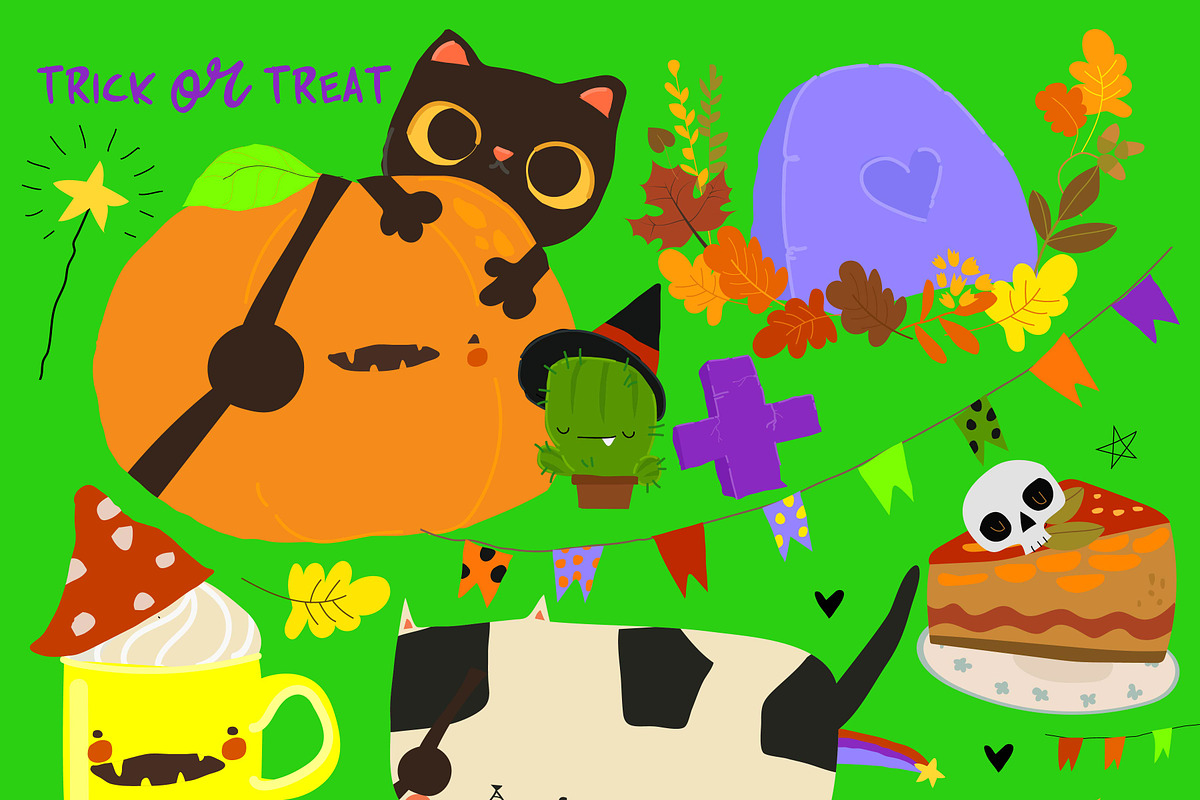 Cartoon Set With Halloween Elements, a Seasonal Illustration by Maria Starus (Photo 1 of 3)