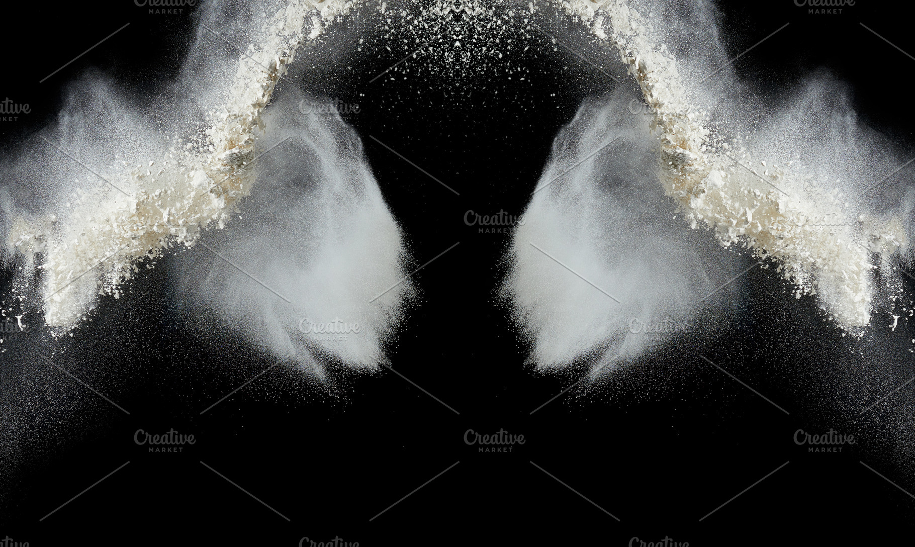 Clouds of white flour or powder scattering against a black backg, a Background Photo by ndanko