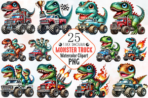 T-rex dinosaur monster truck Clipart, an Illustration by RobertsArt