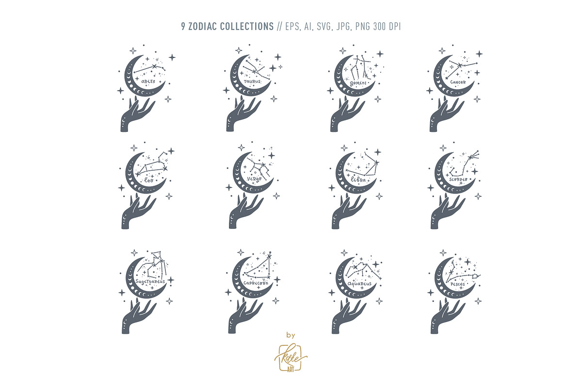 ZODIAC SIGNS LINE ART, an Object Illustration by Kate Art (Photo 5 of 19)