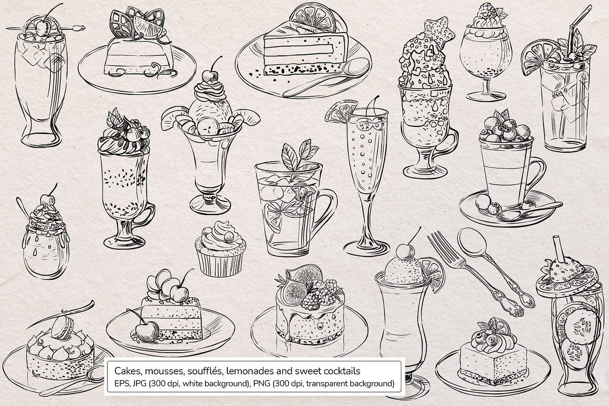 The Dessert corner. Vector art, a Food Illustration by Nadia Murash (Photo 2 of 7)
