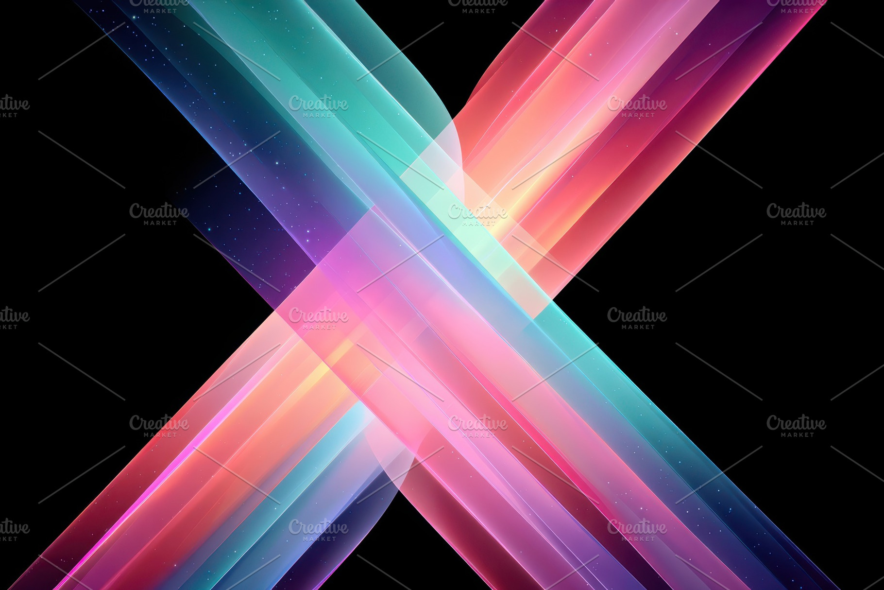Neon intersecting light ribbons x on black, an Abstract Photo by AlyaAnd