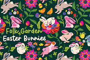 Folk Garden Easter Bunnies, a Pattern Graphic by PenguinHouse (Thumbnail 1 of 6)